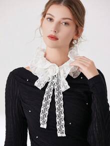 1pc Women's Multi-Layer Lace Ruffle Tie Drawstring Detachable Collar, Suitable For Spring/Summer Daily Wear, Photo Shooting, Palace Style - Multicolor - View 1