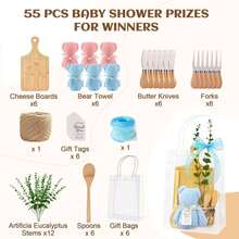 6 Sets Baby Shower Game Winner Prizes, 55pcs Baby Shower Game Prizes, Bamboo Cheese Board, Spoon, Fork, Butter Knife, Towel, Suitable For Wedding Bridal Shower Game Prizes & Gifts - View 13