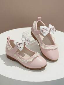 2026 Primavera/Otoño Nuevos Zapatos de Princesa de Niña con Encaje, Perla y Lazo Mary Jane, Suela Suave Antideslizante para Primeros Pasos de Bebé, Zapatos de Cuero Versátiles para Bebés y Niños Pequeños - Rosa - Ver 4