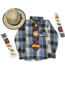 Children's June Festival T-Shirt With Checkered Pattern, Hat, Tie, And Sticker - Light Blue With Purple Tie - View 5