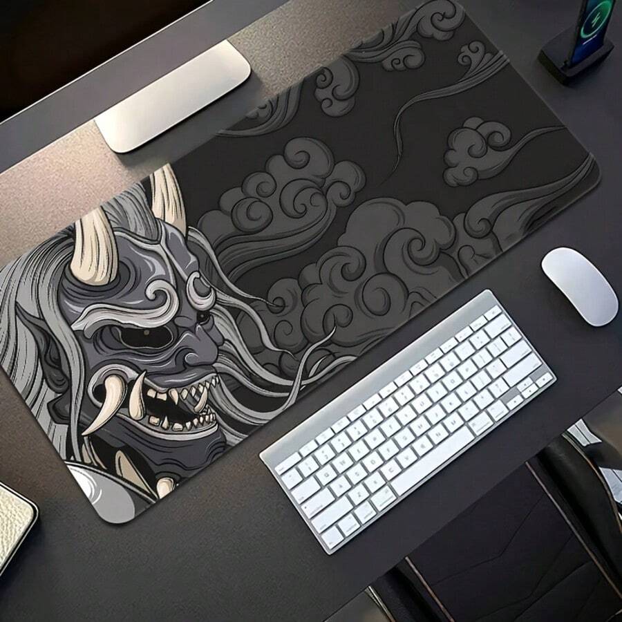 1 pieza Alfombrilla de escritorio grande con temática de samuráis - Alfombrilla extendida para teclado y ratón, adecuada para oficina y juegos, base de goma antideslizante, superficie suave - Compatible con PC, portátiles y escritorios de oficina - Tapete para ratón - Ver 1
