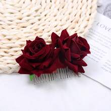 1 chiếc lược cài tóc cô dâu, lược cài tóc hình hoa hồng nhung giả, phụ kiện cài tóc, lược cài tóc hai bông hồng, lược cài tóc, lược cài tóc búi cao. - nhiều màu - Xem 2