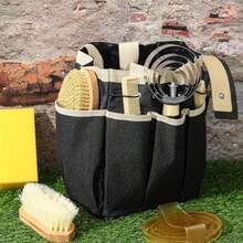 12 Pieces Horse Grooming Kit With Organizer Tote Bag Tack Room Plies Horse Brush Sets Equine Care Cleaning Kit Shedding Grooming Massaging Tools - Khaki and Black - View 4