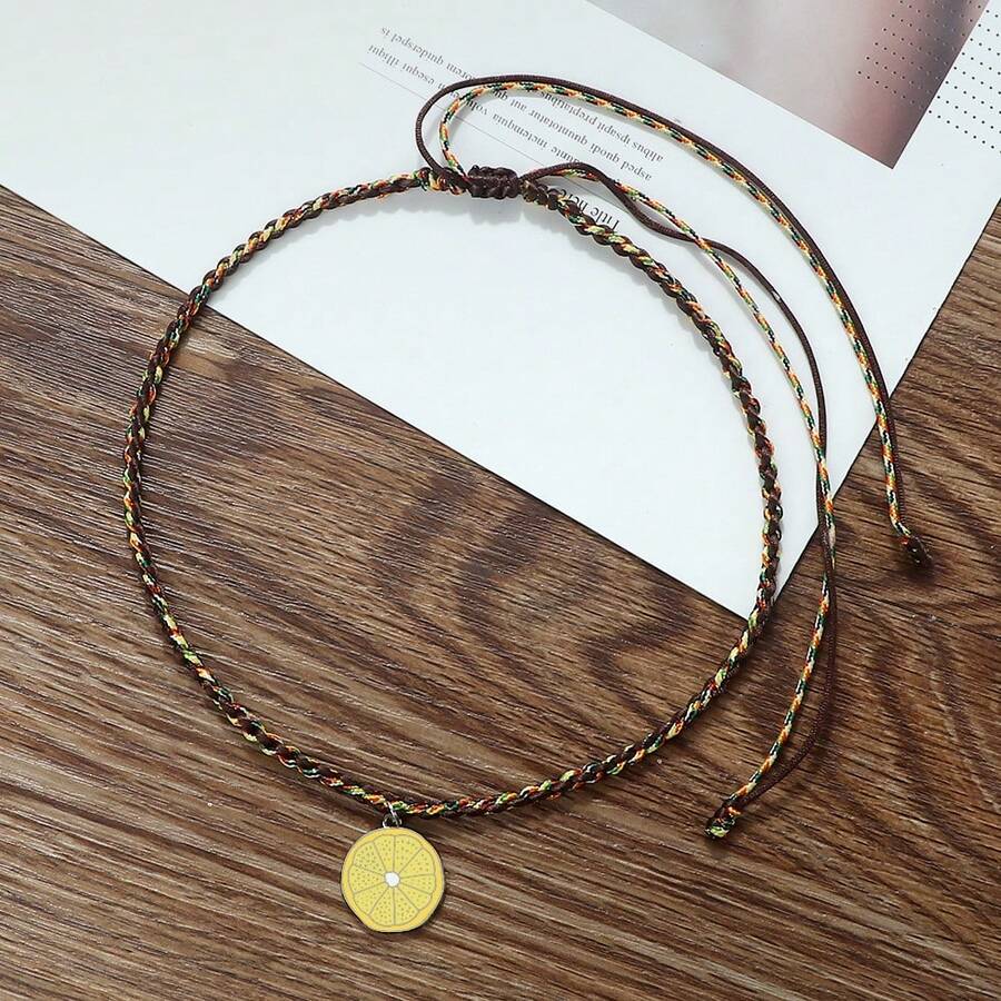 1Pc Lemon Slice Necklace Adjustable Handwoven Colorful Rope Pendant Choker Women Girls Cute Fruit Friendship Jewelry Gift - Lemon Slices - View 1
