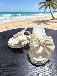 Girls' Bow Decor Thick Sole Non-Slip Lightweight Beach Sandals - White - View 5