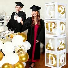 2026 Graduation Party Decorations - 4pcs White Balloon Boxes With "GRAD 2026" Text, Paper Balloon Garland, No Power Needed, No Feathers, Suitable For Graduation Celebration - White - View 6