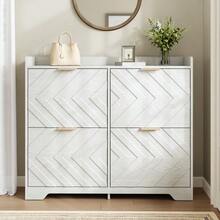 Shoe Cabinet With 4 Drop-Down Compartments, 3D Textured Front, Top Shelf, Spacious Shoe Cabinet, Space-Saving, Furniture For Entryway - White - View 5
