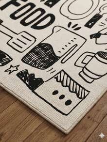 Doodle Style Kitchen Mat - Anti-Slip, Washable Black & White Kitchen Rug With "Happy Kitchen" Graphic Print - Modern Home & Dining Floor Decor 80x200 Cm, 80x300 Cm,100x200 Cm, 120x180 Cm - Creamy White - View 3