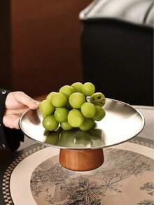 1 pieza Soporte para pastel de acero inoxidable con base de madera, plato para exhibir postres, bandeja multifuncional para frutas, adecuado para decoración de mesa de comedor, uso doméstico y de cocina, también adecuado para el Ramadán - Multicolor - Ver 7
