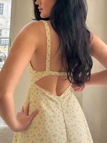 Women's Summer Floral Sexy Backless Elastic Camisole Mini Dress, Suitable For Daily Wear, Beach Vacation, And Photography Elegant - 淺粉色 - 查看 11