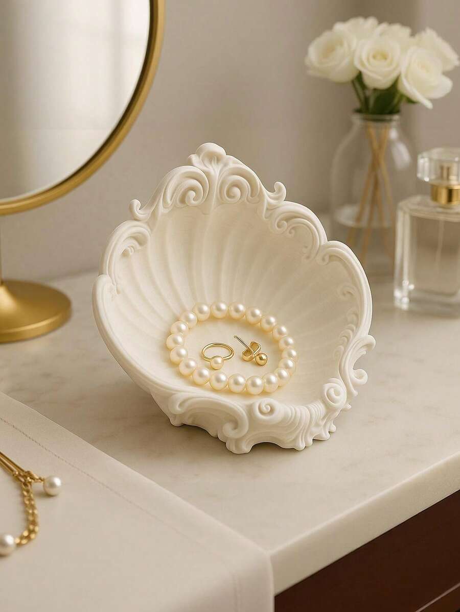 Khay đựng trang sức hình vỏ sò in 3D, món quà nhỏ sáng tạo và thiết thực, họa tiết cuộn xoắn Baroque tinh tế, quà sinh nhật lý tưởng. - Nhiều màu - Xem 1