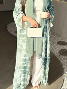 1pc Elegant Classic Printed Women's Abaya Robe, Radiating Graceful Elegant. Suitable For All Seasons And Different Cultural Events, Also Suitable For Daily Matching, Gatherings, Festivals And Outings, Reflecting Fashionable Style. Spring - Mint Green - View 4