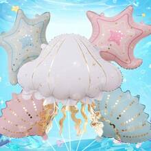 6pcs/Set Ocean Animal Balloon Set, Including Starfish, Seashell, Seahorse, Orca, Blue Whale, Seal, Jellyfish, Manta Ray, Sea Turtle, Suitable For Ocean Animal Themed Birthday Party, Gathering, Home Decor, Shower Decoration And Other Ornament Uses - Underwater Animal Set - View 10