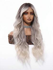 26in Gray Ombre Wigs Curly Wigs With Bangs Layered Middle Part Wigs Heat Resistant Long Wavy Curly WigsSuitable Natural Layered Long Curly Hair With Fringe Wig For Parties, Cosplay, Daily Wear, Also Suitable For Parties, Music Festivals, An Ideal Mother's Day Gift, Perfectly Showcases Party Fashion. - Gray Ombre - View 4