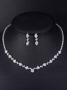 女士极简蛇形项链、耳环和手链首饰套装，适合婚礼、时尚穿搭、派对礼物 - 銀色 - 查看 9