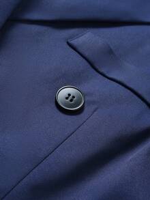 Men's Business Casual Peak Collar Double-Breasted Open Front Blazer - Navy Blue - View 5