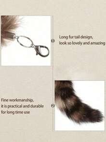 1pc Fluffy Fox Tail Keychain, Furry Raccoon Tail Keyring, Bag Charm, Fashion Party Keychain With Pom Pom, Decorative Tail Keychain, Suitable For Cosplay, Girls Party Gift YKEZ JC0R - Grey - View 5