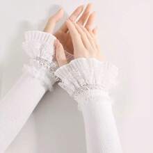 Áo khoác cardigan nữ tay loe ren lưới mỏng nhẹ, chống nắng, kiểu dáng punk thanh lịch, thoáng khí, kèm găng tay hở ngón, thích hợp cho mùa hè. - Nhiều màu - Xem 7