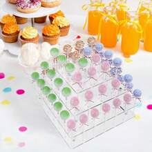 Soporte de exhibición de acrílico para tartas 3 niveles para mostrar dulces pasteles y piruletas en fiestas y eventos - Transparente - Ver 7