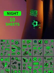 10pcs Luminous Football Temporary Tattoos, Waterproof Football Pattern Tattoo Stickers Suitable For Football Matches, Birthday Parties, Gift Bags, Christmas Stockings, Quality Tattoo Party Favors - Multicolor - View 10