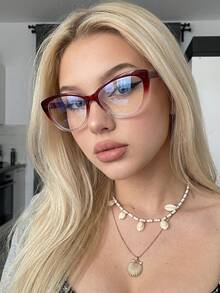1副女士渐变紫色猫眼方形PC眼镜，优雅渐变百搭眼镜 - 漸進紫 - 查看 1
