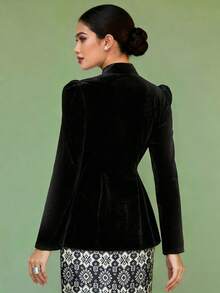 1pc Solid Color Long Sleeve Blouse For Women - Black - View 2