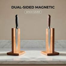 Bamboo Magnetic Knife Holder, Kitchen Organizer With Anti-Slip Base, Space-Saving Knife Storage,Easy-Clean Kitchen Knife Stand For Tidy Countertop - Brown - View 8