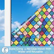 1 Roll Vintage Glass Window Privacy Film, Rainbow Holographic Window Privacy Sticker, Decorative UV Protection Static Cling Window Film, Suitable For Home Decor And Heat Insulation (17.7*118in) - Multicolor - View 19