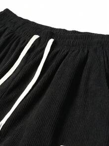 Celana Panjang Wanita Hitam Bahan Korduroi Model Lebar, Gaya Kasual dengan Tali Serut di Pinggang, Potongan Longgar, Cocok untuk Gaya Jalanan - Hitam - View 5