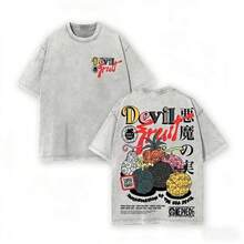 T Shirt Print ,Graphic-Cotton Tees Size Plus, Cartoon Round Neck Short Sleeve, Vintage Washed One Piece All Devil Fruits Collection "Devil Fruit" Japanese Kanji Graphic Oversized T-Shirt, Super Powered Anime Tee, Manga Streetwear Tops For One Piece Enthusiasts, Anime Shirts, Men's Vintage T Shirts,100 Percent Cotton Mens Clothes,Unisex Graphic T Shirt, Y2k Clothes, Anime Shirts, Men's Vintage T Shirts,100 Percent Cotton Mens Clothes,Unisex Graphic T Shirt, Y2k Clothes ,Y2K,Oversized Shirt Men,With Shirt,Summer Tops,Shirt Suitable - 灰色 - 查看 1