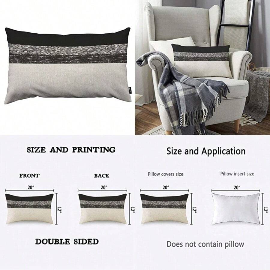 TKS MITLAN - Fundas de almohada decorativas de textura brillante de 12 x 20 pulgadas color plateado y negro funda de cojín para decoración del hogar sofá y sofá - Multi040 - Ver 1