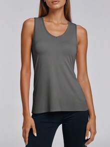 Áo tank top thể thao nữ dây chéo, áo không tay tập luyện, áo chạy bộ và áo mặc thường ngày mùa hè. - Xám - Xem 2