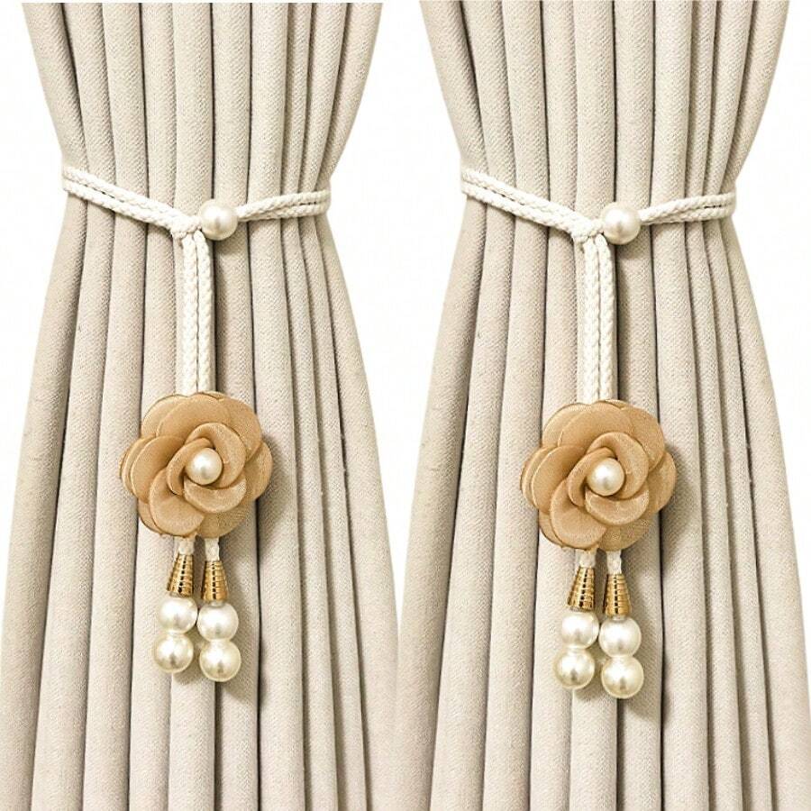 MEISIMENGSHA 2PCS Floral Curtain Tiebacks With Tassels, Braided Rope Curtain Holdbacks For Elegant Home Decor