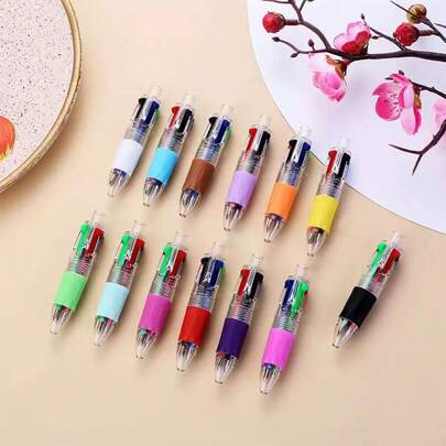 Mini 4-Color Ballpoint Pen | Medium Tip, Multi-Color Retractable Pocket Pen | Suitable For Marking, Note-Taking, Journaling, Writing, And Office Use, Convenient Color Switching, School Classroom Rewards, Party Favors, Perfect For Birthday/Back To School Gifts, School Supplies, Student Prizes, Christmas Gifts, Office Stationery, Back To School Season, Vibrant Colors