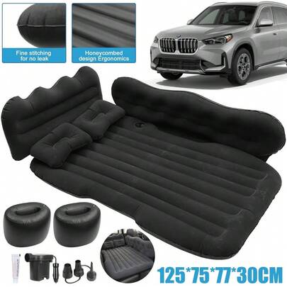One Rear Seat Folding Bed/Inflatable Travel Mattress, Abrasion-Resistant, Scratch-Resistant, Tear-Resistant, And With Even Pressure Distribution (Includes Air Pump, Air Nozzles, 2 Headrests, Repair Kit, Glue, And Storage Bag). Suitable For 5-Seater And Larger Vehicles, Ideal For Camping, Travel, And Road Trips.