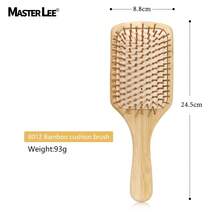 MASTERLEE 1把竹制方形气垫按摩发梳，竹柄头部按摩梳，家用护发解结梳，适合所有发质 - 黃色 - 查看 8