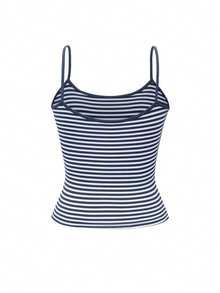 Women's Summer Fashionable Versatile Striped Bodycon Camisole - Blue - View 4
