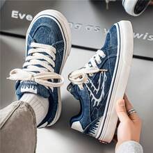 Men's Asymmetrical Patchwork Contrast Color Lace-Up Casual Sneakers, Fashionable And Versatile Sports Shoes For Students, Outdoor Hiking, Running, Travel, Skateboarding, Suitable For All Seasons, Lightweight And Durable (Slight Color Difference) - Denim Blue - View 4