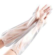100 Packs One Size Fits All Long Disposable Plastic Gloves, Waterproof & Slip Resistant Extended Cleaning Gloves, TPE Material Household Hand Protection Gloves, Minimalist Practical Style, Transparent Clear Color, Full Long Sleeve Shape, Oil Resistant, Non-Penetration, For Kitchen Dishwashing, Food Prep, Fruits Washing, House Cleaning - A - View 2