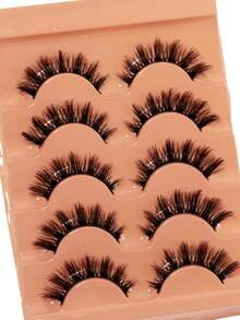 5 Pairs D Curl False Eyelashes 5D Fluffy Russian Volume Large Curl Mink-Like False Eyelashes - Black - View 5