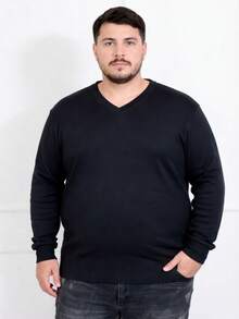 Plus Size Men's Winter Sweater/Blouse With V-Neck, Sizes G1-G4 - màu đen - Xem 1