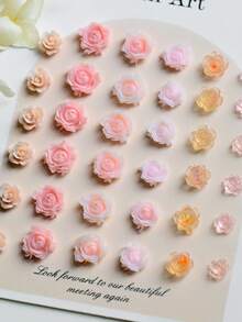 24Grids 混合粉色系列树脂山茶花/牡丹/玫瑰花朵美甲饰品 8-10mm 时尚纯冰透明粉色山茶花美甲装饰 DIY 春夏美甲饰品 - 彩色 - 查看 7