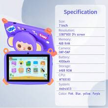 Android 13 7-tums barnsurfplatta, stöd för WIFI, föräldrakontrollsprogramvara, förinstallerade utbildningsappar, 4GB RAM 64GB ROM, sött tecknat skal, flera färger tillgängliga (strömadapter ingår ej) - Multifärgad - Visa 7