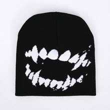 1 chiếc mũ len dệt kim hình răng ngộ nghĩnh, ấm áp mùa thu/đông, chất liệu sợi acrylic Y2K, kiểu dáng jacquard, unisex, có quả bông. - 1 CÁI - Xem 5