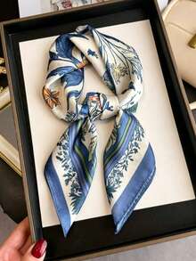1pc Women's Elegant Vintage Printed Thin Square Scarf - Multicolor - View 1