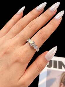 1 chiếc nhẫn hình vương miện bằng bạc Sterling 925 đính 5 viên kim cương và moissanite, thanh lịch và sang trọng, thích hợp làm quà tặng đính hôn, cưới, quà tặng bạn bè, quà sinh nhật, quà kỷ niệm, trang sức cưới. - Nhẫn moissanite năm viên kim cương - 1CT - Xem 3