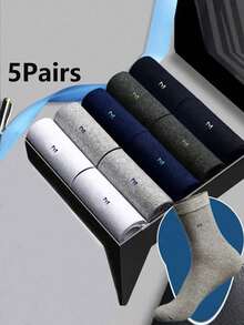 5/10 pares de calcetines casuales de negocios para hombres, de tela de algodón con mezcla antibacteriana, transpirables y que absorben la humedad, resistentes al olor, de media pantorrilla con diseño de letras - lavables a máquina, para otoño - Multicolor - Ver 6