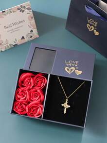 1件/礼盒+项链+礼品袋，母亲节，情人节，送给妈妈、女朋友、爱人的礼物 - 十字架皇冠项链 - 愛心禮盒+項鍊 - 查看 5