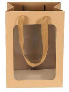 5pcs Kraft Paper Bags With Window, Handled Gift Bags, Birthday Flower Packaging Bags - Coffee Brown - View 9