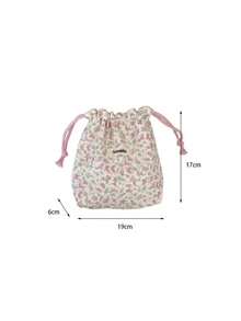 1 pieza Bolsa de viaje con cordón y diseño floral lindo, adecuada para guardar lápiz labial, joyas, productos de cuidado de la piel, brochas de maquillaje, excelente para viajes, baño, dormitorio, gimnasio, vacaciones, también es un regalo de cumpleaños perfecto - Multicolor - Ver 4